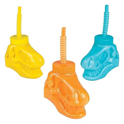 Fun Express Dinosaur Shaped Cups with Straws (8 pieces) Dino Dig Party Supplies | Amazon (US)
