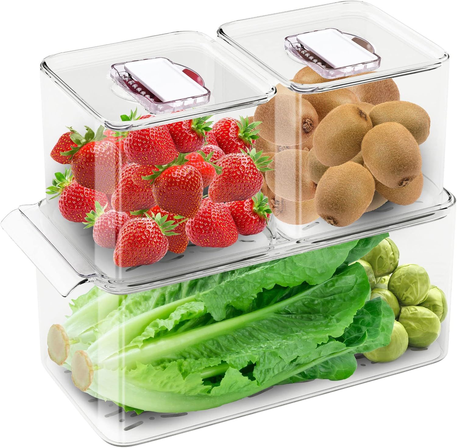 WAVELUX Produce Saver Containers for Refrigerator, Food Fruit Vegetables storage, 3 Pcs Stackable... | Amazon (US)