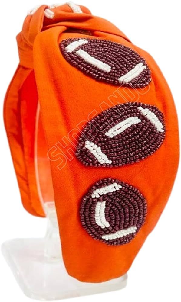 Football Themed Knotted Women Kids Headband Gameday Fashion Spirit Maroon Orange Black Sports Tre... | Amazon (US)