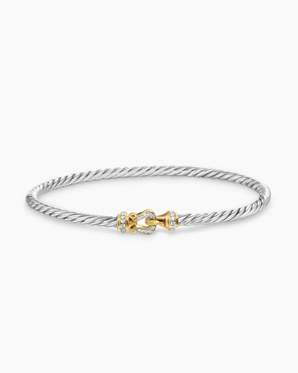 David Yurman | Buckle Classic Cable Bracelet in Sterling Silver with 18K Yellow Gold and Diamonds... | David Yurman