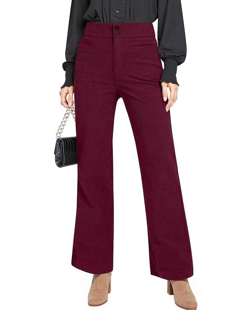 GRAPENT Corduroy Wide Leg Pants Woman High Waisted Trendy Fall Work Casual Elastic Waist Duo Butt... | Amazon (US)