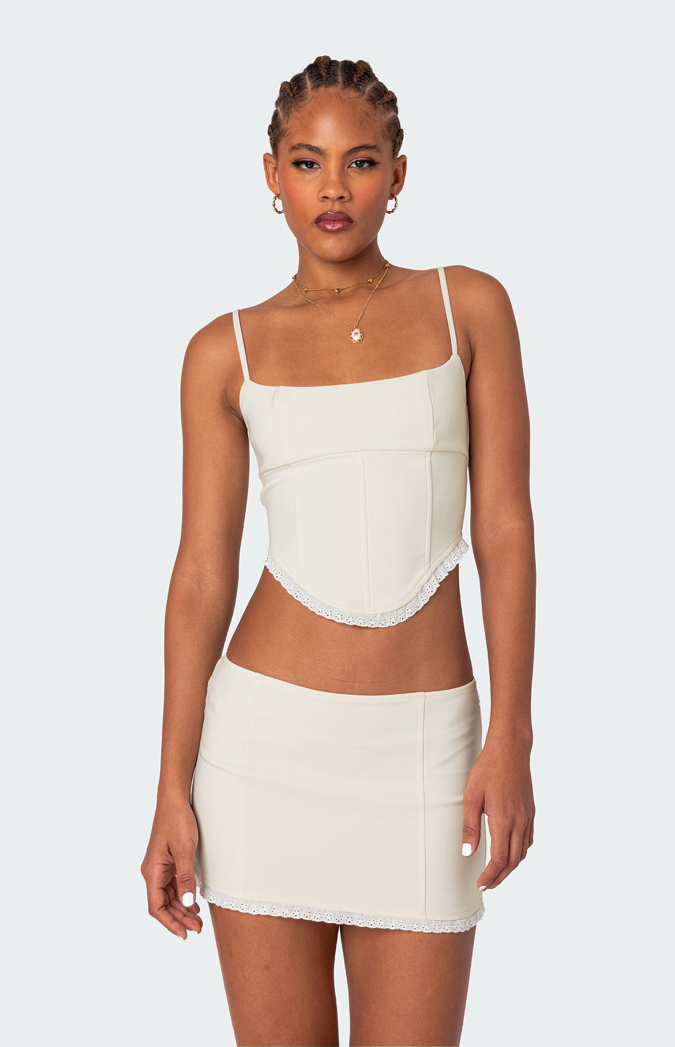 Edikted Women's Thora Woven Lace Up Corset Top in Cream - Size XS | PacSun