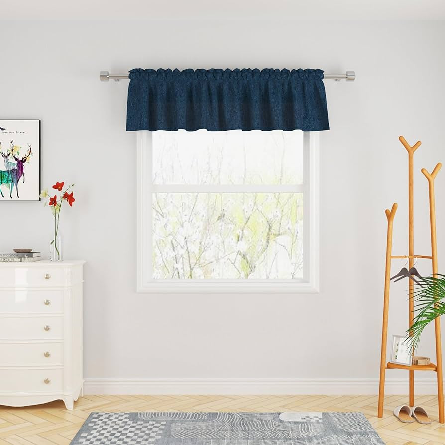 UPOPO Navy Blue Valance Curtains 14 inches Long Linen Textured Curtain Toppers Valance Living Roo... | Amazon (US)