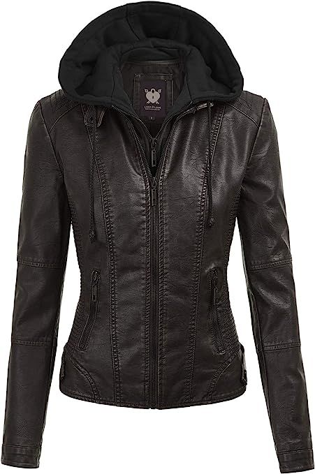 Lock and Love Women's Removable Hooded Faux Leather Moto Biker Jacket (XS~2XL) | Amazon (US)
