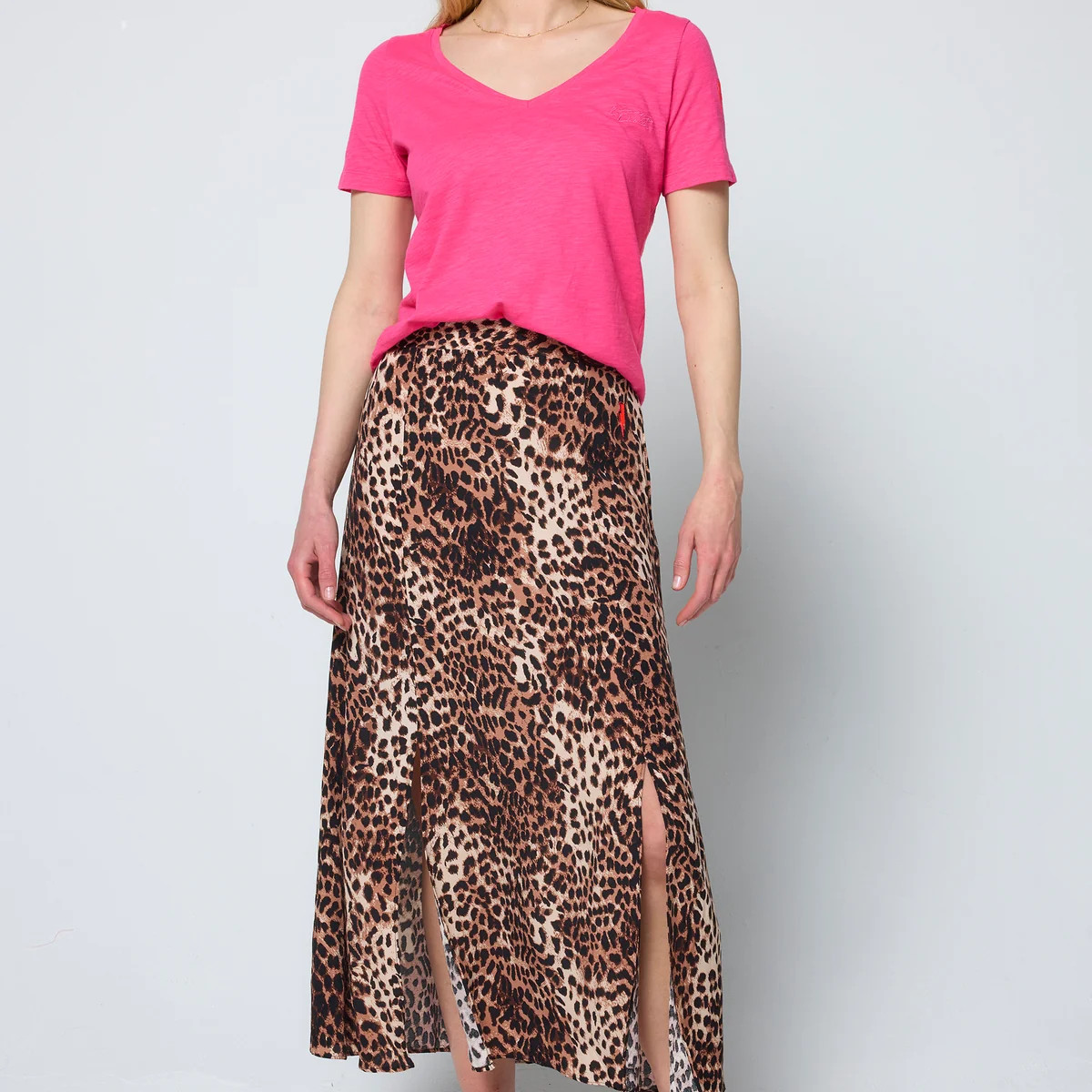 Neutral with Black Cheetah Split Front Skirt Scamp & Dude | Scamp & Dude