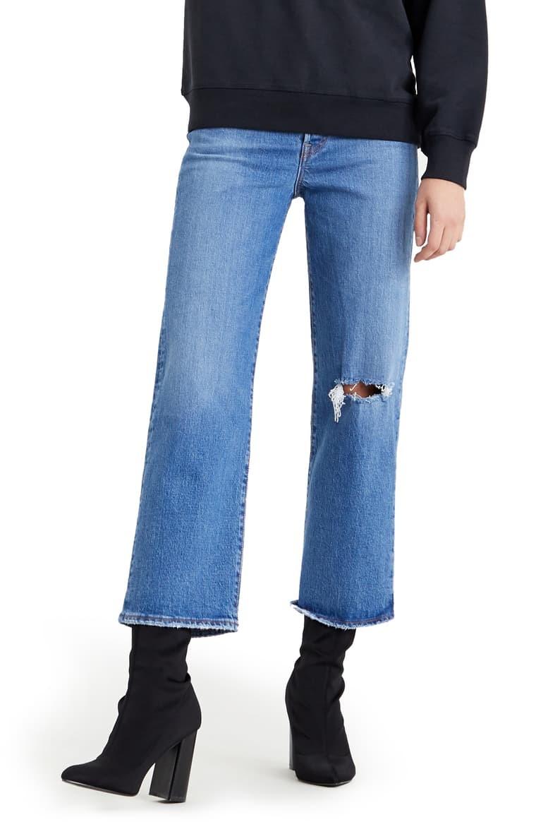 Ribcage Ripped High Waist Ankle Straight Leg Jeans | Nordstrom