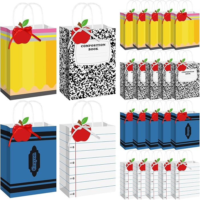 Geyoga 24 Sets Teacher Gift Bags Thank You Gift with Apple Tags Pencil Notebook Composition Book ... | Amazon (US)