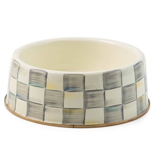 MACKENZIE-CHILDS Pet Bowl, Cute Cat and Dog Bowl for Food and Water, Gray-and-White Sterling Check, Large | Amazon (US)
