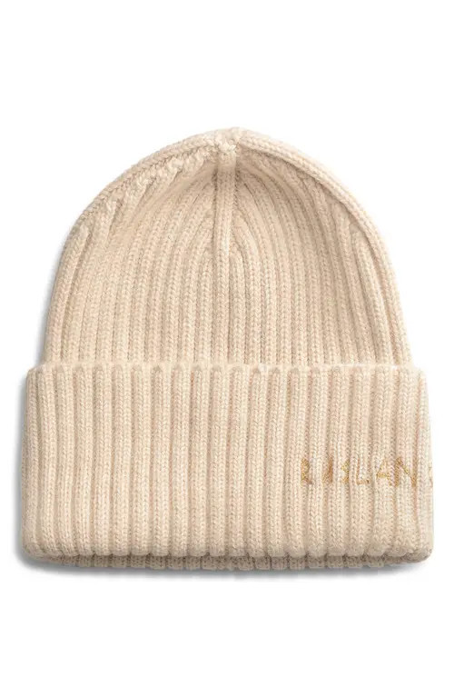 Ruslan Baginskiy Monogram Embroidered Merino Wool Beanie in Beige at Nordstrom | Nordstrom