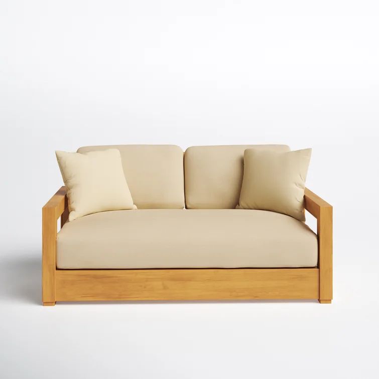 Fred 52.75'' Wide Outdoor Teak Loveseat with Cushions | Wayfair North America