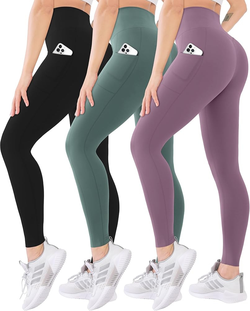 Blisset 3 Pack High Waisted Leggings for Women-Soft Athletic Tummy Control Pants for Running Yoga... | Amazon (US)