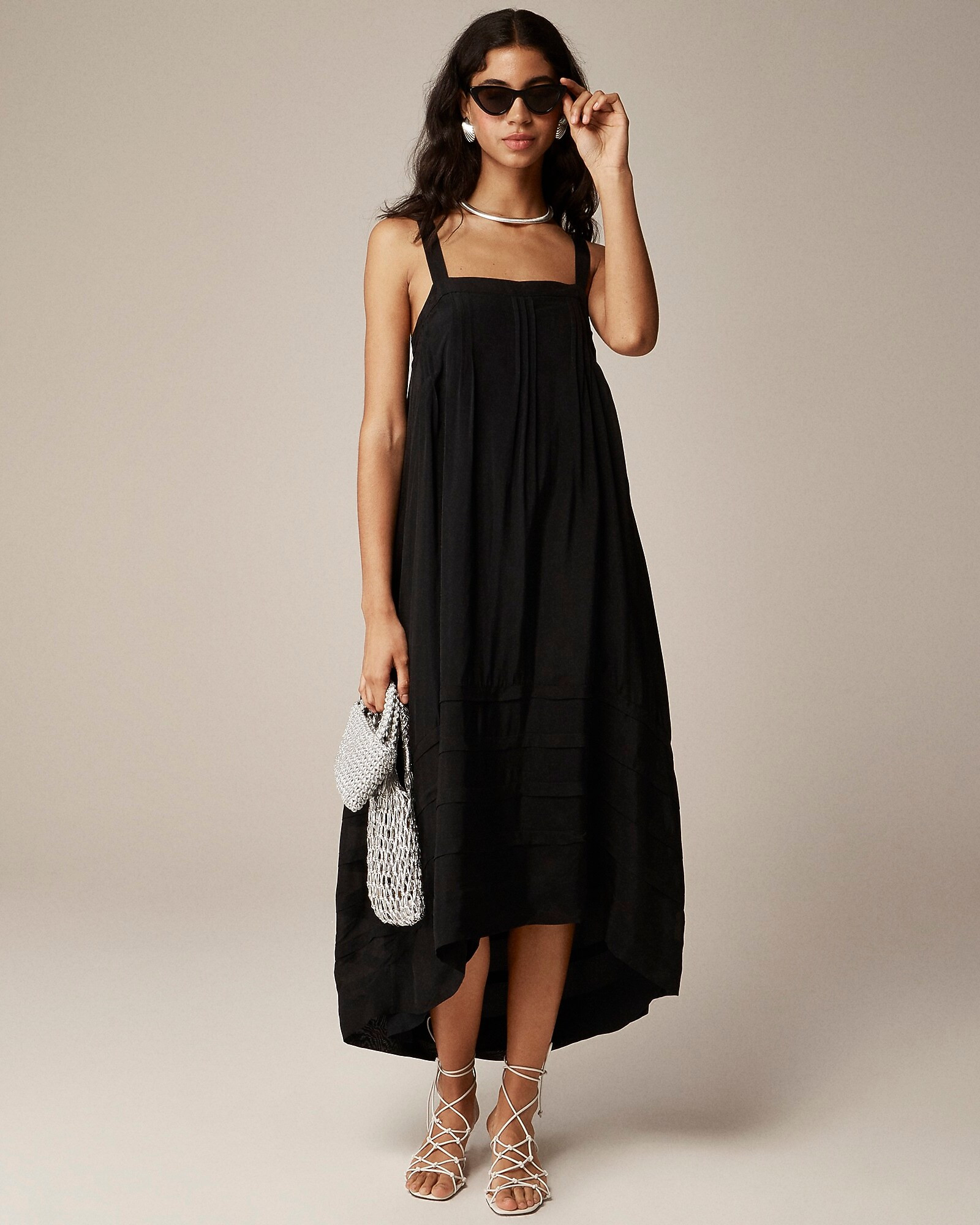 Pintuck midi dress in drapey organza | J. Crew US