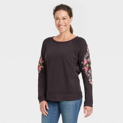 Women&#39;s Embroidered Sweatshirt - Knox Rose&#8482; Black Floral XS | Target