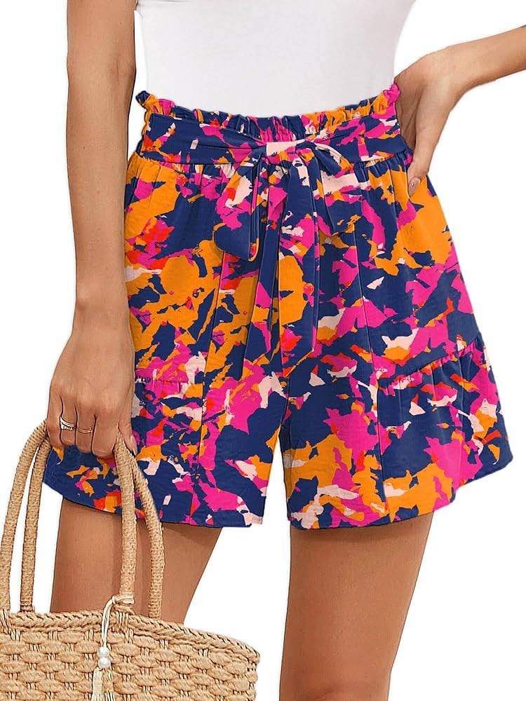 Heymoments Women's Wide Leg Shorts Lightweight High Waisted Adjustable Tie Knot Loose Summer Cute... | Amazon (US)