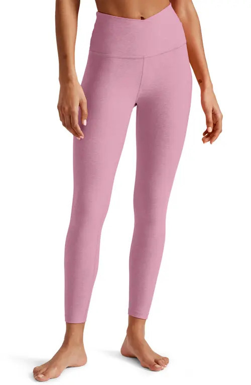 Beyond Yoga At Your Leisure Space Dye High Waist Midi Leggings in Pink Haze Heather at Nordstrom, Size Medium | Nordstrom