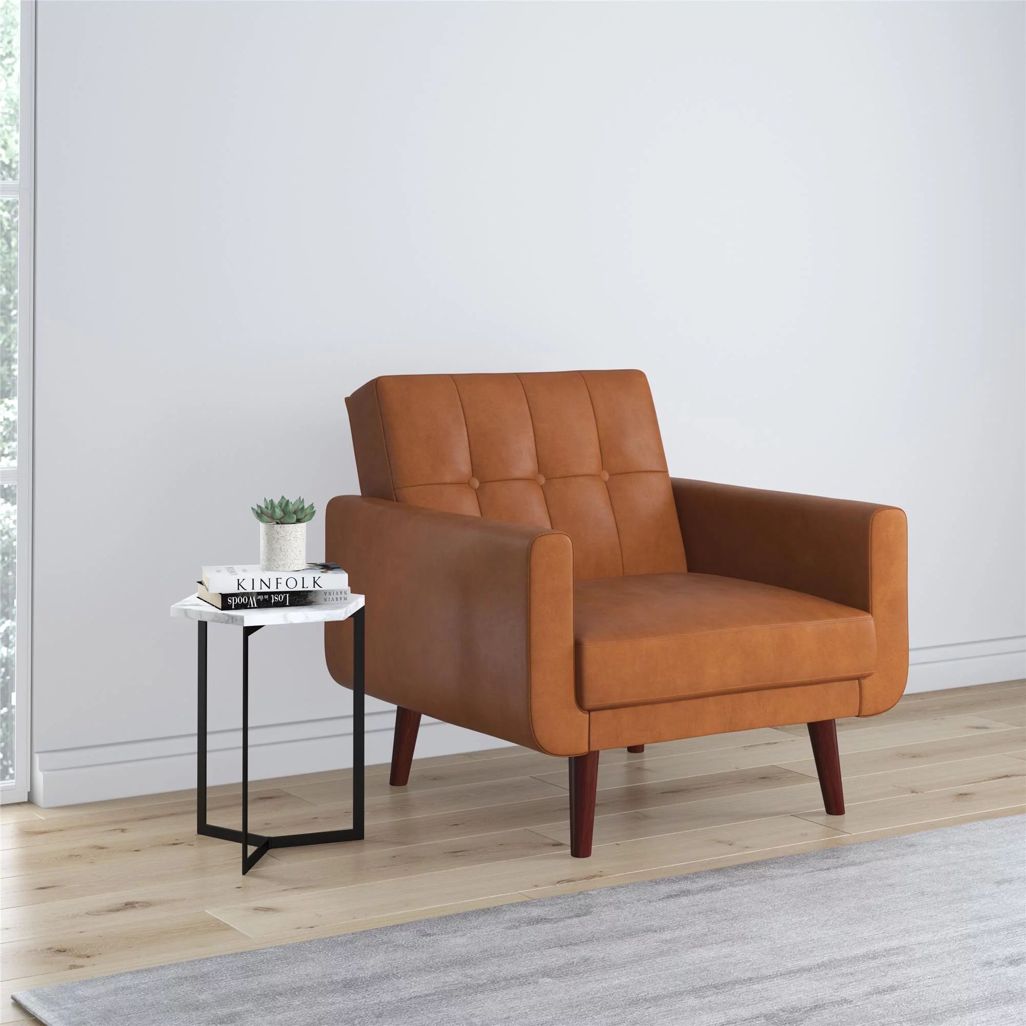 Better Homes & Gardens Nola Modern Chair with Arms, Camel Faux Leather | Walmart (US)