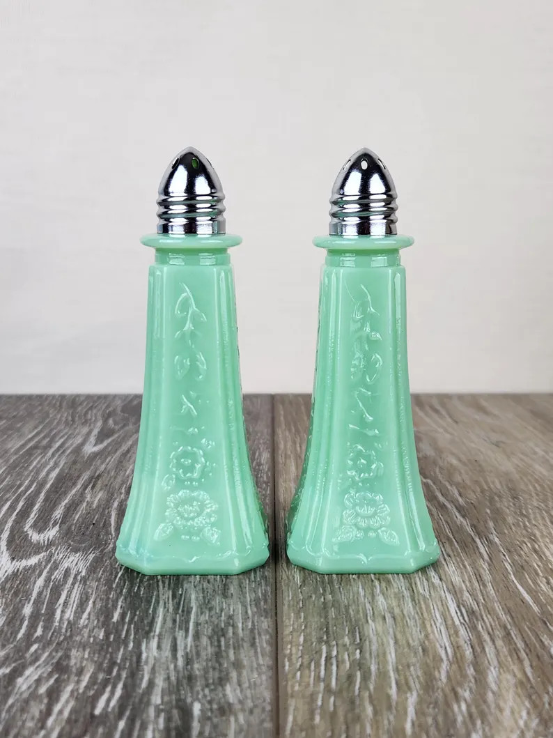 Mayfair Floral Jadeite Glass Salt and Pepper Shakers – Retro Kitchen Decor - Etsy | Etsy (US)