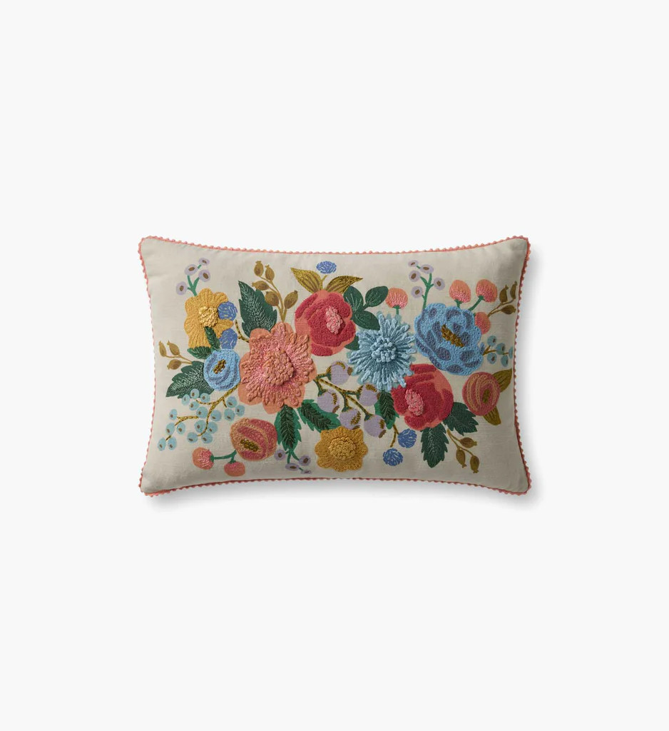 Vintage Garden Embroidered Lumbar Pillow - Light Green | Rifle Paper Co.