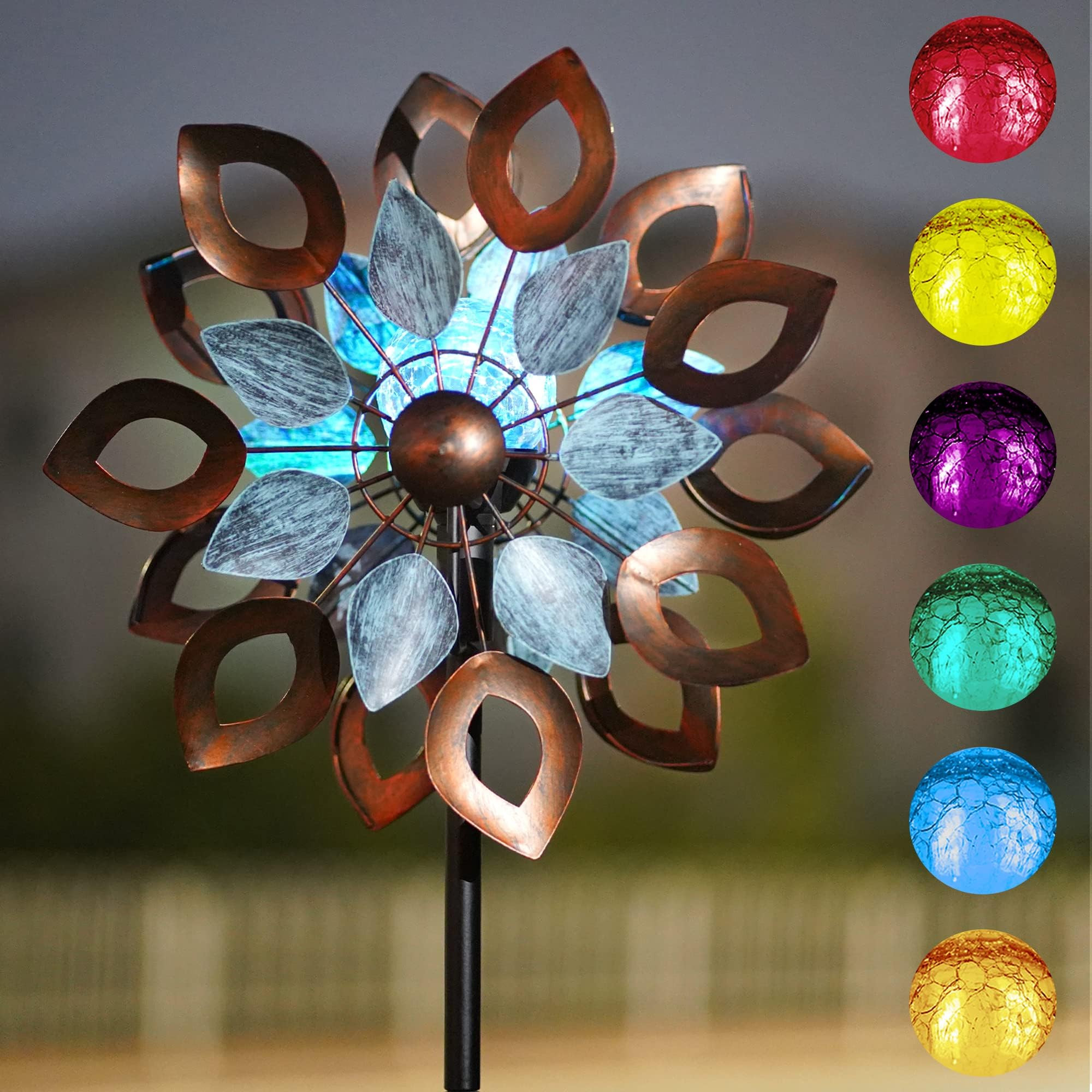 Copper Wind Spinners Outdoor 74 Inches with Solar LED Light, Kinetic Dual Wind Sculptures & Spinn... | Amazon (US)