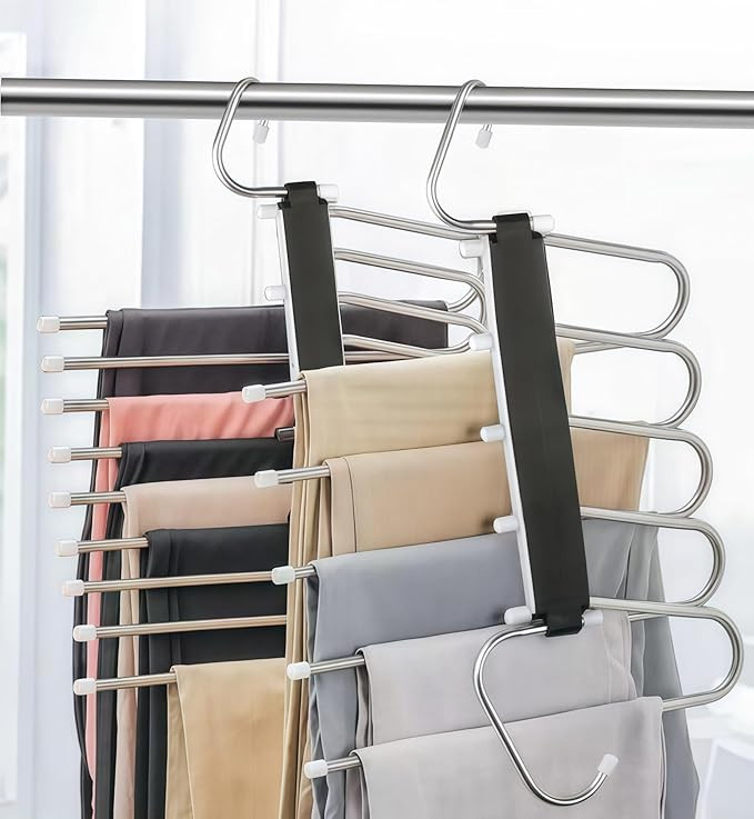 2 Pack Pants Hangers Space Saving Clothes Hangers 5 Layers, Non Slip Pant Hanger for Closet Organ... | Amazon (US)