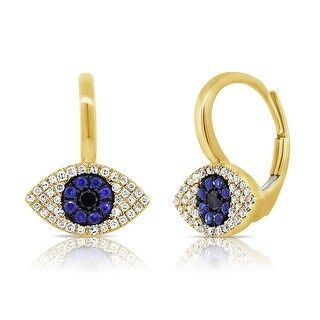 Diamond, Sapphire & Lapis Evil Eye Earrings 14k Gold 1/5ct TDW by Joelle Collection (Yellow) | Bed Bath & Beyond