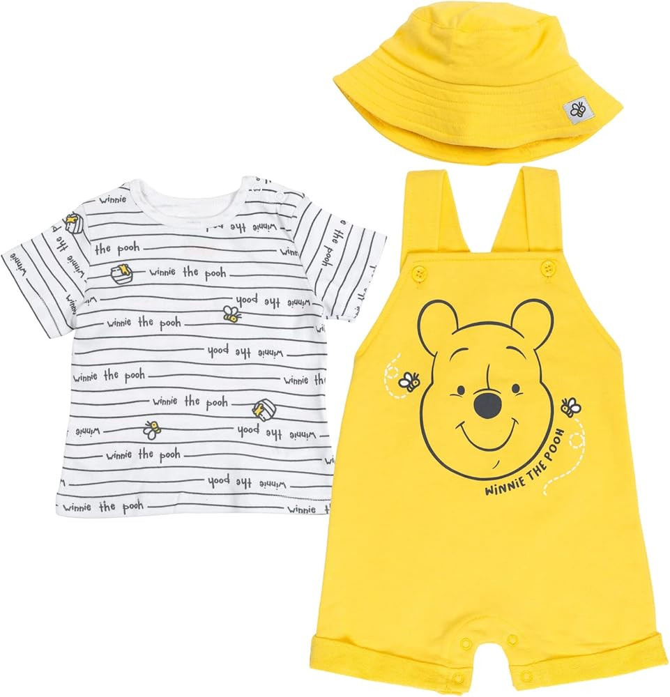 Disney Tigger Winnie the Pooh Baby French Terry Short Overalls T-Shirt and Hat 3 Piece Outfit Set... | Amazon (US)