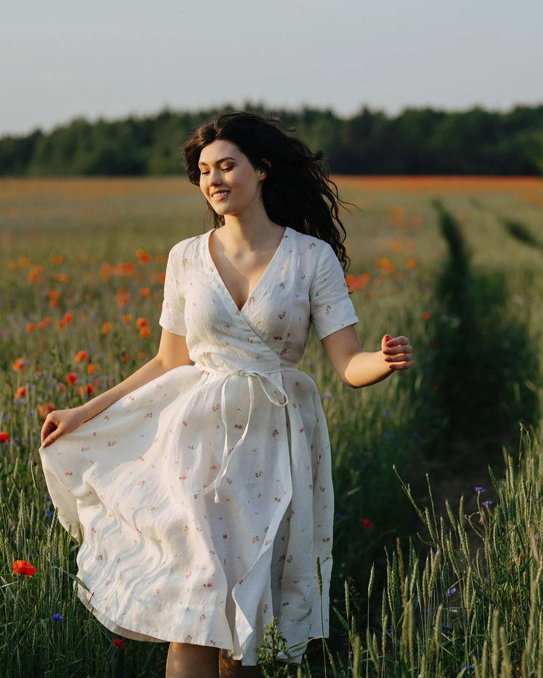 LINEN WRAP DRESS | Regency Dress, Floral Linen Dress, Womens Clothing Boho, Whimsical Dress, Flow... | Etsy (US)