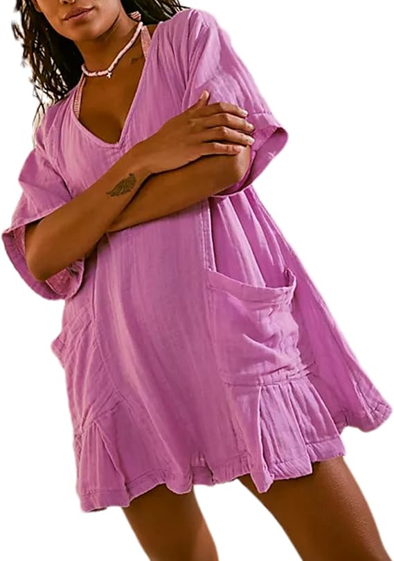 Zontroldy Women's Casual V Neck One Piece Jumpsuit Shorts Summer Short Romper Dresses with Pocket... | Amazon (US)