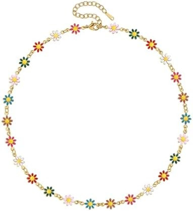 Cute Flower Necklace for Women 18K Gold Plated Dainty Daisy Flower Pearl Choker Necklace for Wome... | Amazon (US)