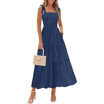 MEROKEETY Women's 2026 Summer Boho Midi Maxi Dress Beach Vacation Casual Sleeveless Smocked A Lin... | Amazon (US)