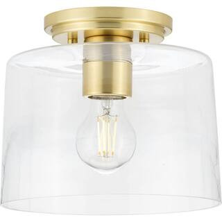 Adley Collection 1-Light Satin Brass Clear Glass New Traditional Flush Mount Light | The Home Depot