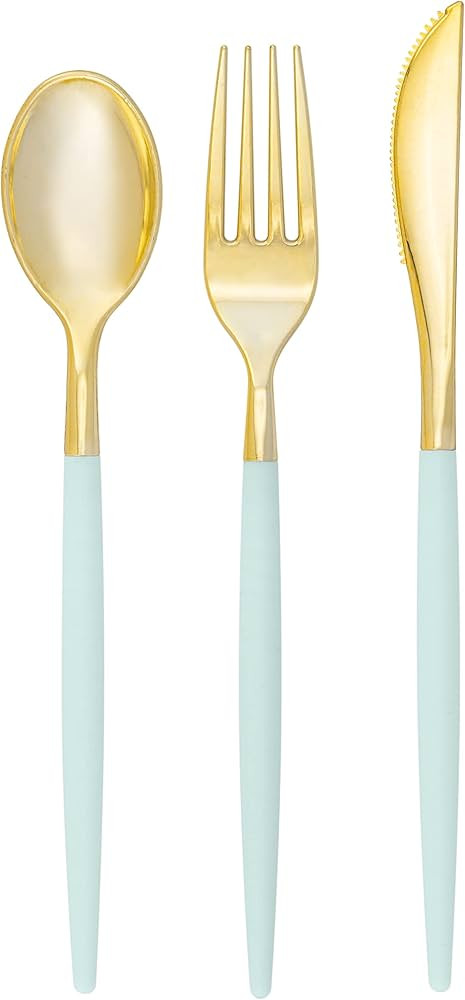 Luxe Party 128 Pieces Two Tone Plastic Disposable Cutlery | Forks-Spoons-Knives | Full Size | Chi... | Amazon (US)