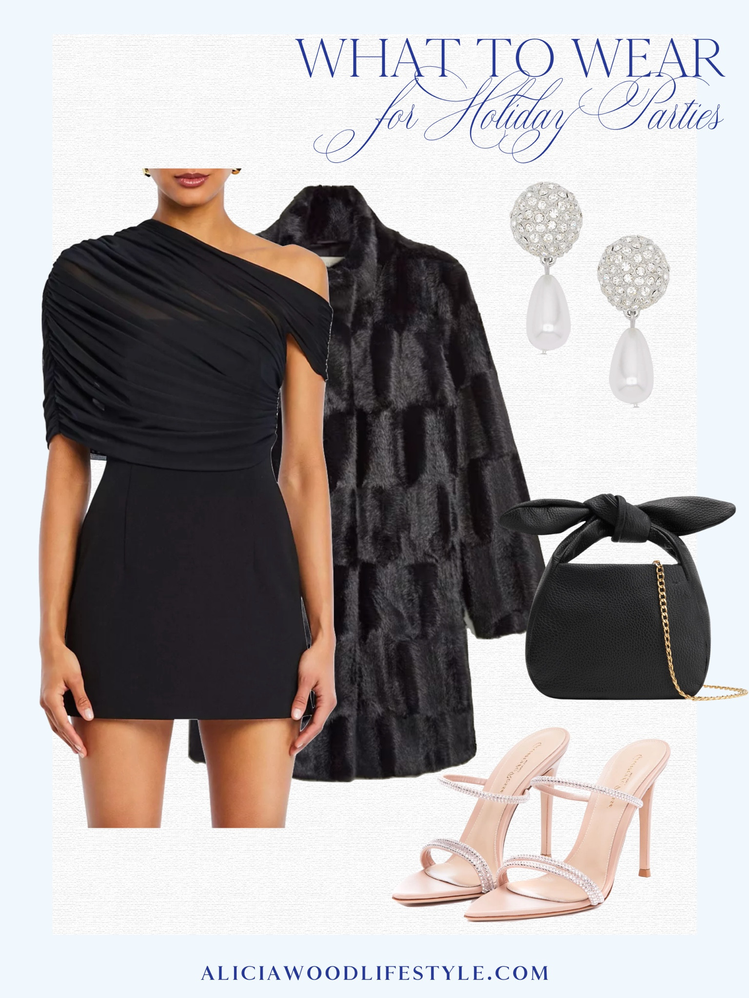 Holiday Party Stule

Black mini dress with wrap shoulder detail
Black faux fur coat 
Nude crystal sandals 
Black mini bow bag
Diamond drop pearl earrings 

#LTKStyleTip #LTKOver40 #LTKHoliday