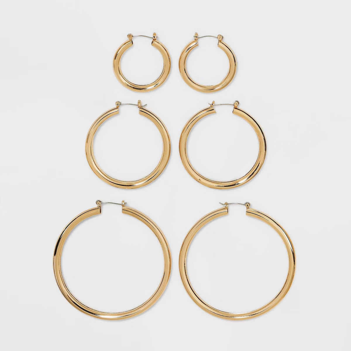Graduated Tube Hoop Earring Set 3pc - Wild Fable™ Gold: Metallic Jewelry, Nickel-Free, Saddleba... | Target