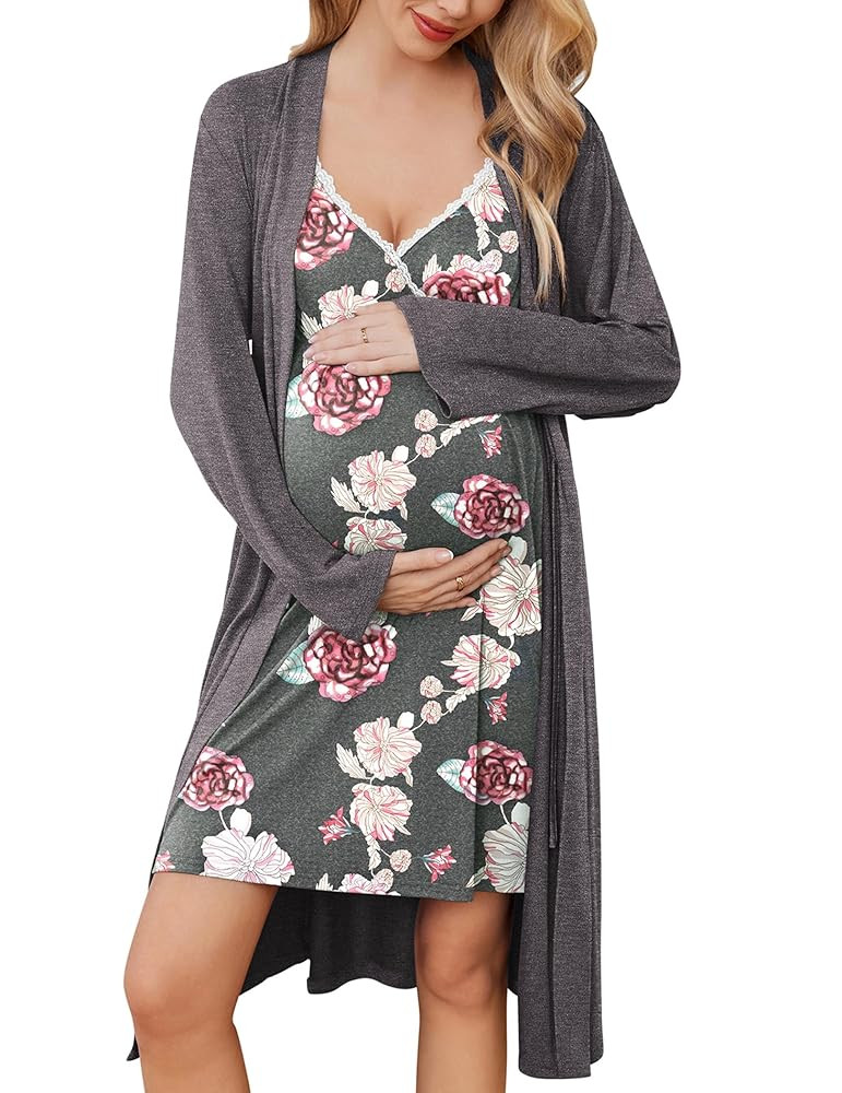 Ekouaer Maternity Nursing Gown and Robe Set 3 In 1 Labor Delivery Nuring Nightgowns for Hospital ... | Amazon (US)