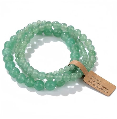 3Pcs Healing Crystal Green Aventurine Bracelets for Women Men 8mm 6mm 4mm Natural Stone Beaded Stretch Bracelet Jewelry Gifts for Women Girl (T5-Green Aventurine) | Amazon (US)