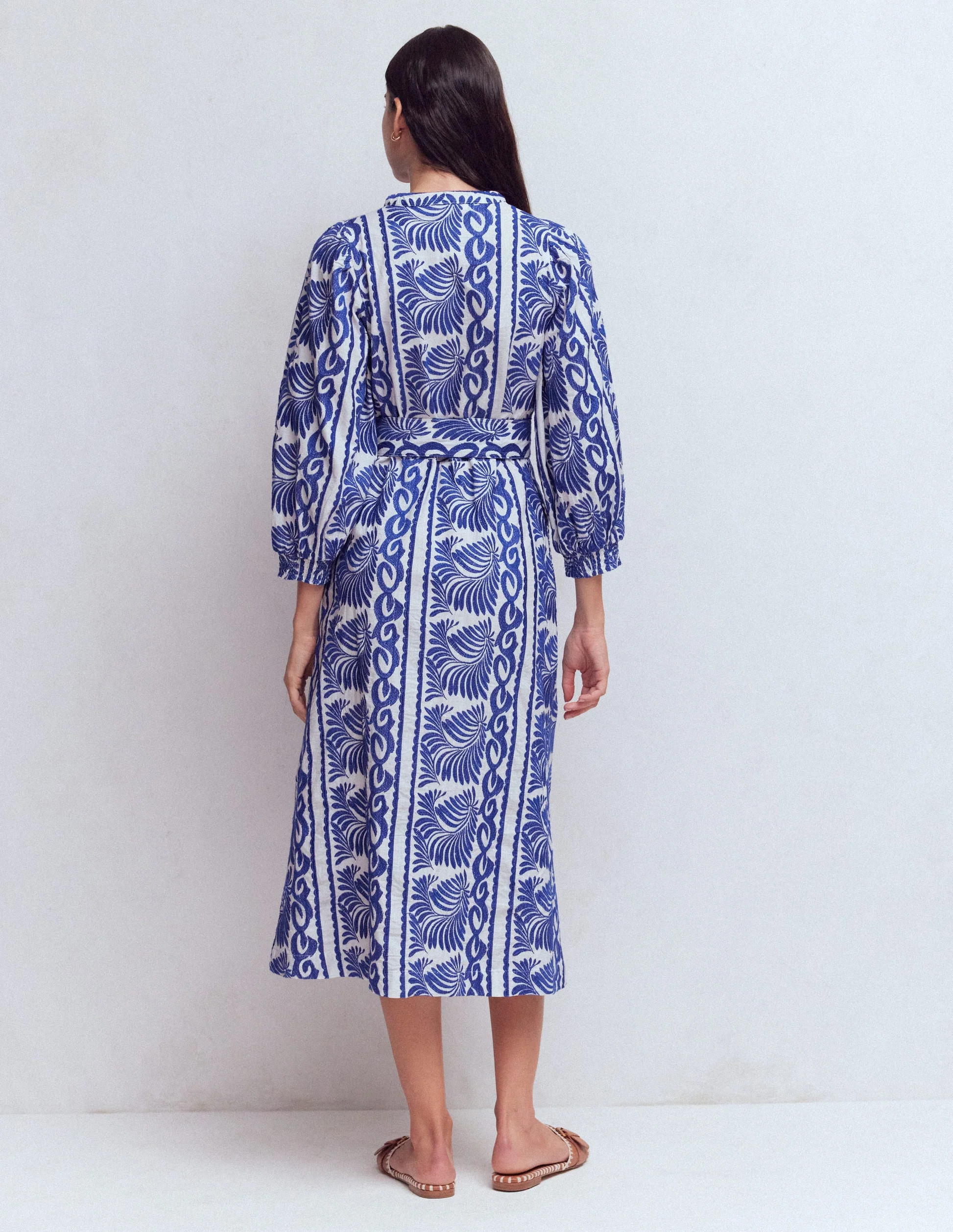 Octavia Cotton Dress-Blue Ivory Embroidery | Boden (US)