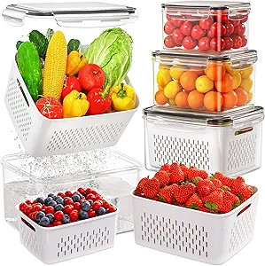 4 PCS Fruit Storage Containers for Fridge, Produce Containers for Fridge with Removable Colander,... | Amazon (US)