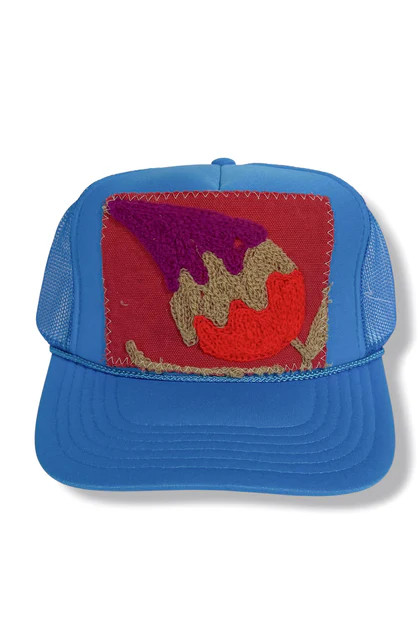 Suzani Neon Blue Kilim Patch Trucker Hat 1 | The Willow Tree