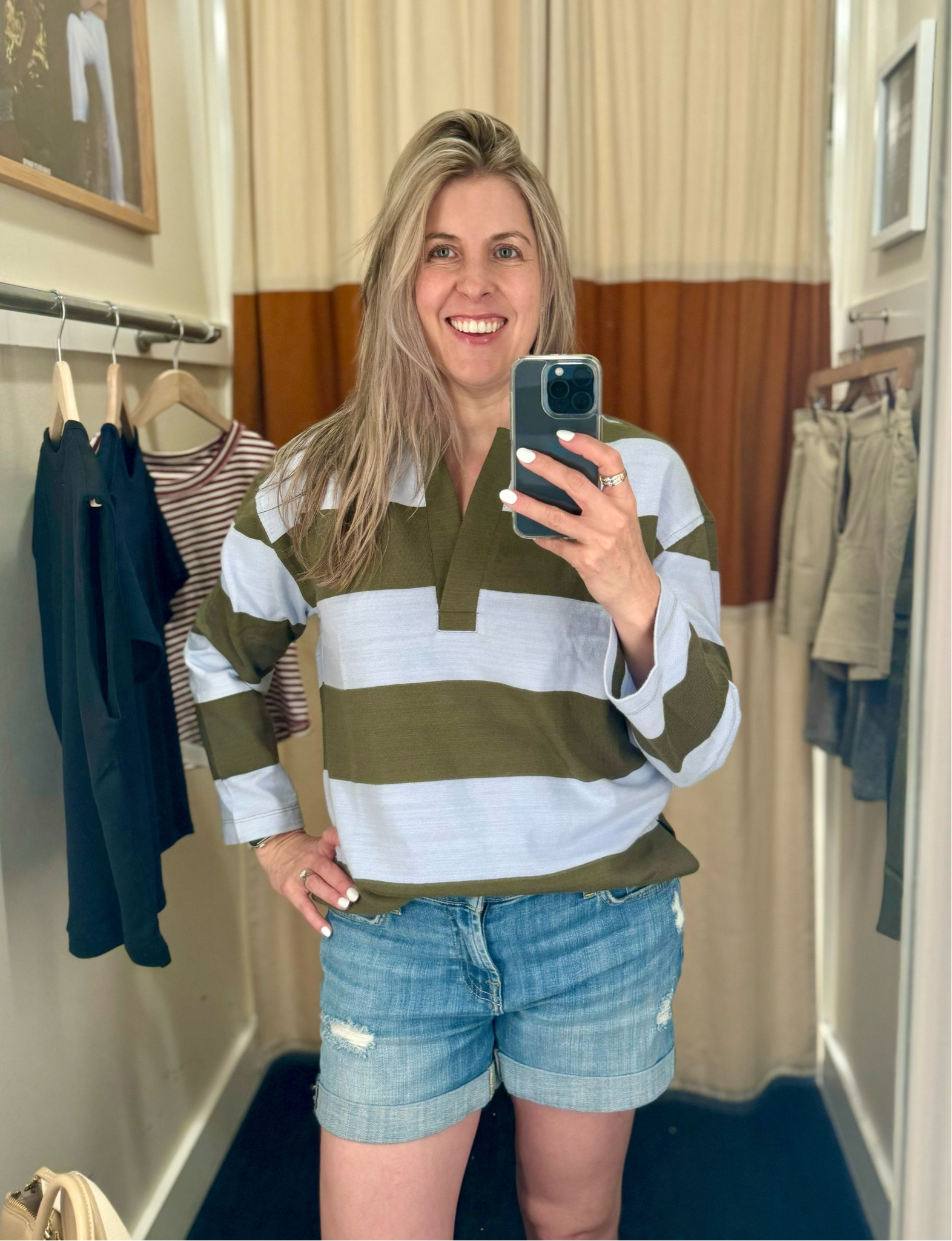I think this Madewell rugby top is my favorite find of the day! Comes in three colors, true to size but cut is slightly oversized. Wearing a small here. Fabric is super soft. 

Madewell rugby polo tee, 7 for all mankind shorts, fall outfit ideas, transitional fall style, football season 

#LTKover40 #LTKfindsunder100 #LTKSeasonal