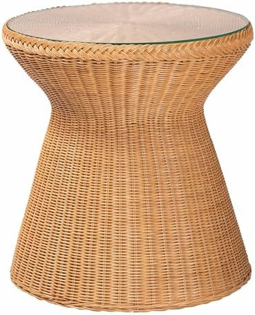 Bali & pari Nina Handwoven Rattan Hourglass Side Table with Glass Top – Boho Wicker Accent Tabl... | Amazon (US)
