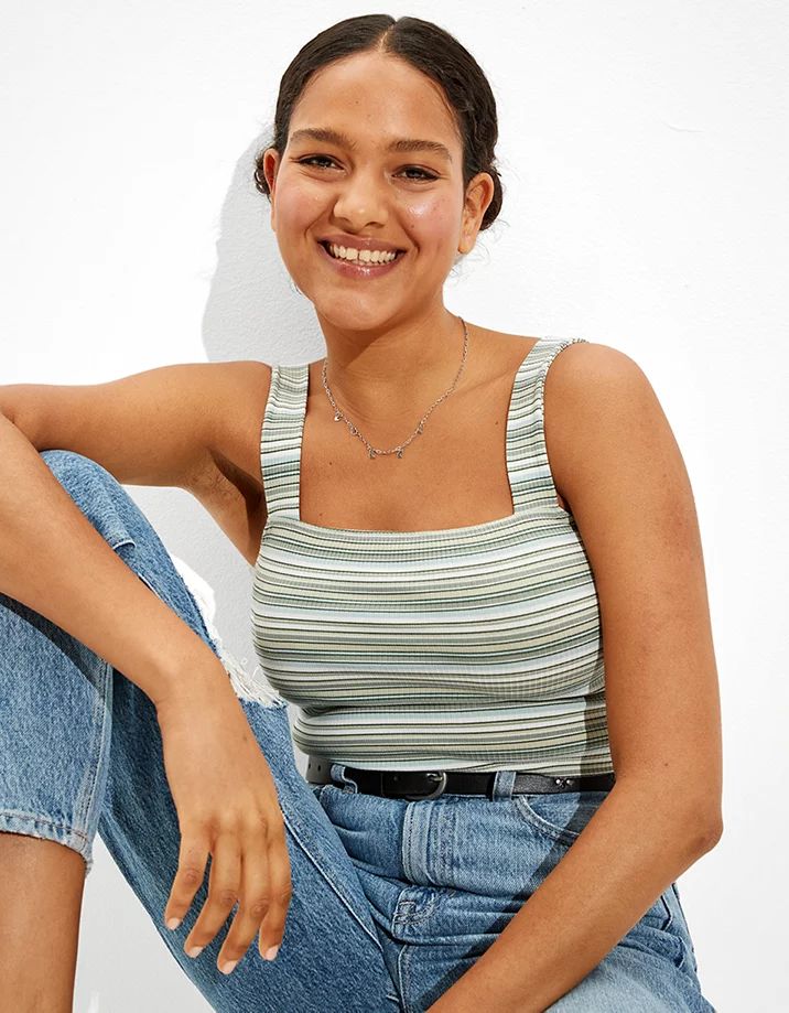 AE Striped Wide-Strap Crop Cami | American Eagle Outfitters (US & CA)