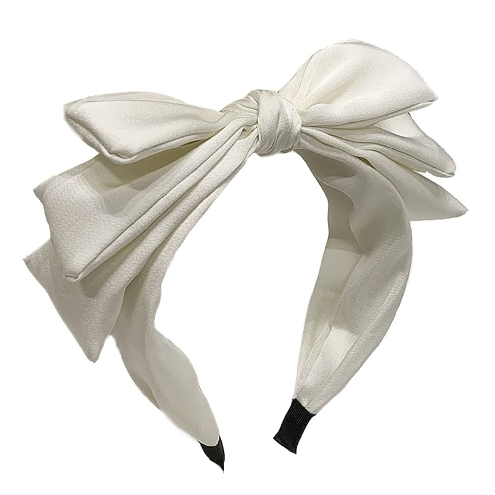 White Bow Headbands for Women Three Layer Big Bow Headbands Cute White Satin Bow hair accessory for Women Girls | Amazon (US)