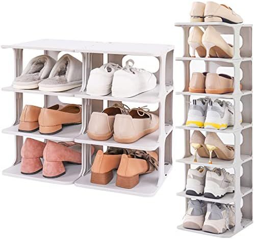 Free Combination Shoe Organizer for Closet, Free Standing Narrow Shoe Storage Rack for Women Kids... | Amazon (US)