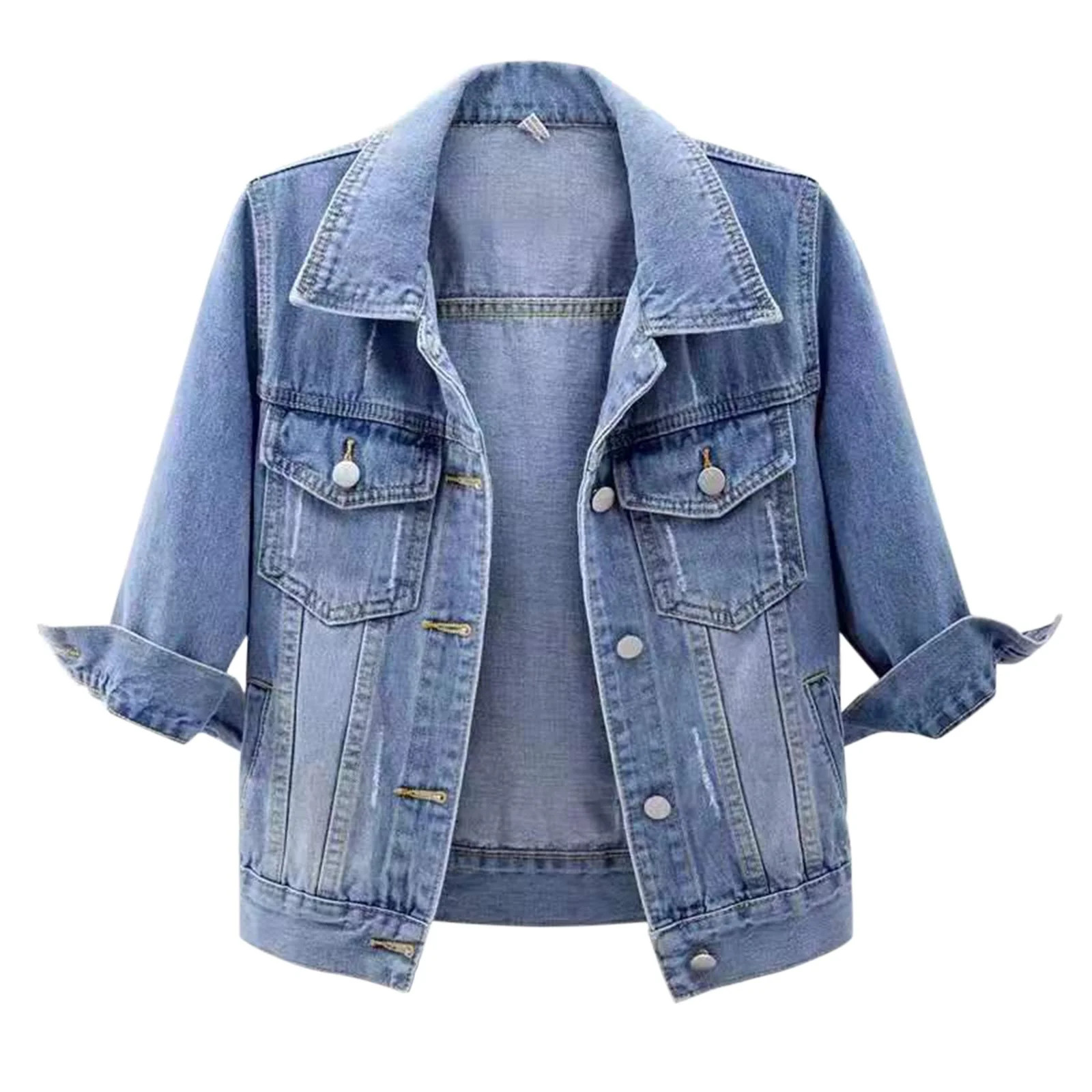 Clearance Women's Denim Jackets,Women's 3/4 Sleeve Colored Cropped Denim Jacket Light Wash Jacket... | Walmart (US)