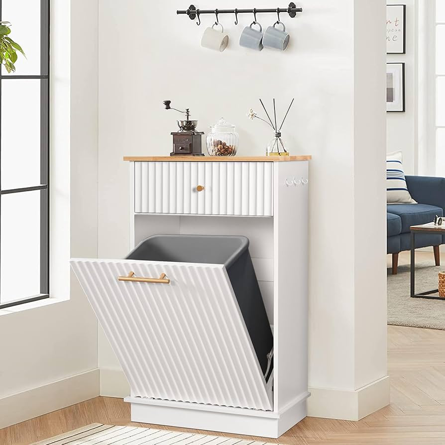 Tilt Out Trash Can Cabinet 10 Gallon, Kitchen Hidden Trash Cabinet Garbage Can Cabinet with Drawe... | Amazon (US)