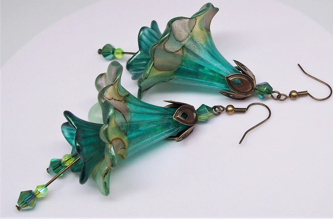 Boho Earrings Dangle Flower Earrings Art Nouveau Earrings Vintage Style Victorian Earrings Handma... | Etsy (US)