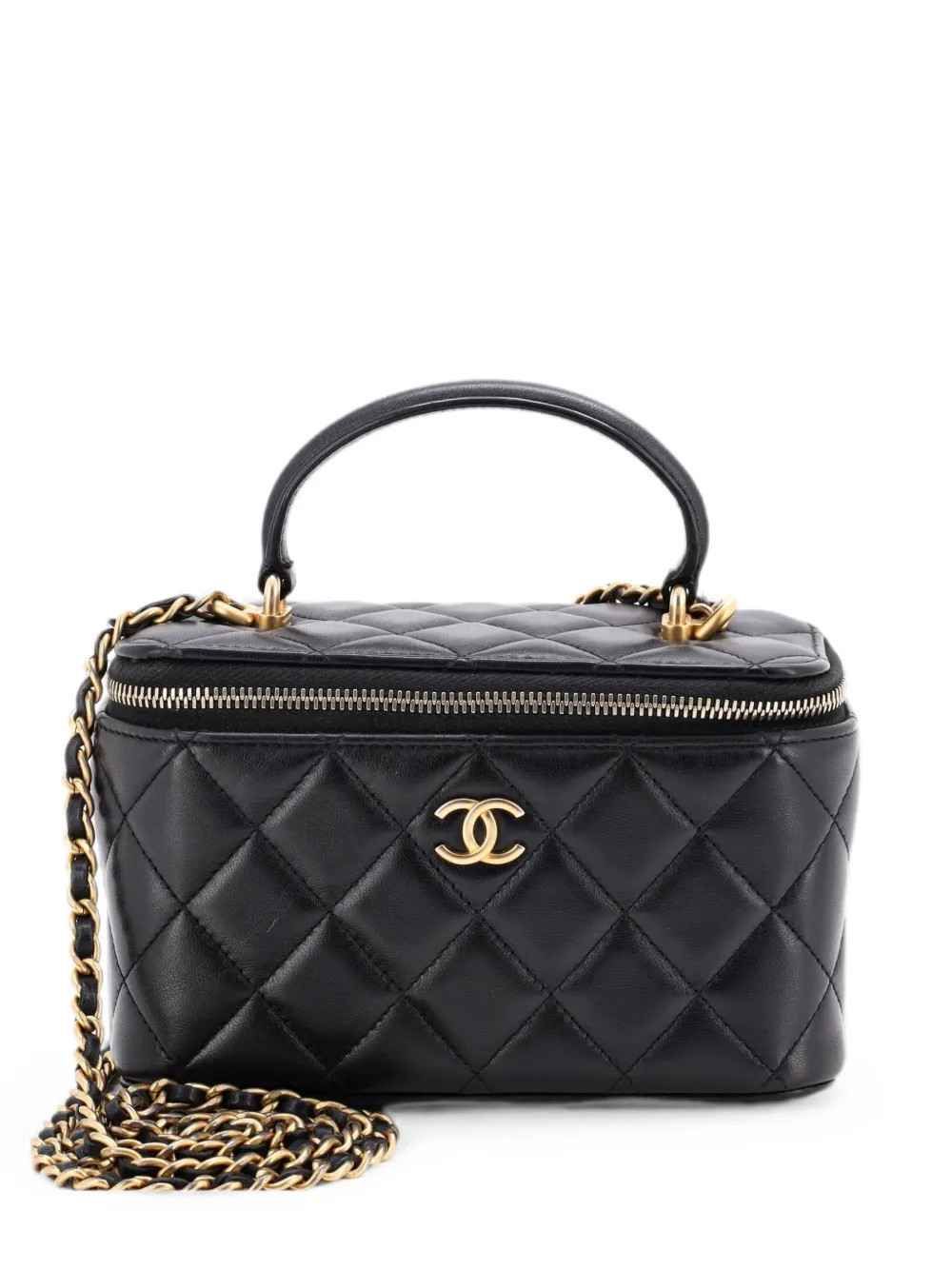 CHANEL Pre-Owned Classic Top Handle Vanity Case with Chain Quilted Lambskin Small crossbody bag - Black | Farfetch Global