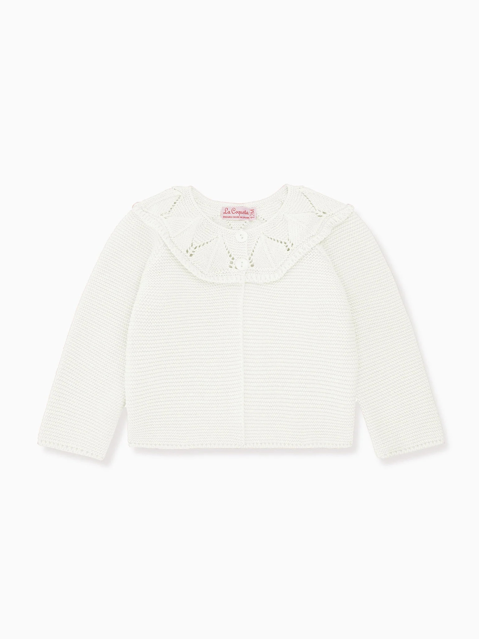Ivory Baena Cotton Baby Girl Cardigan | La Coqueta (US)