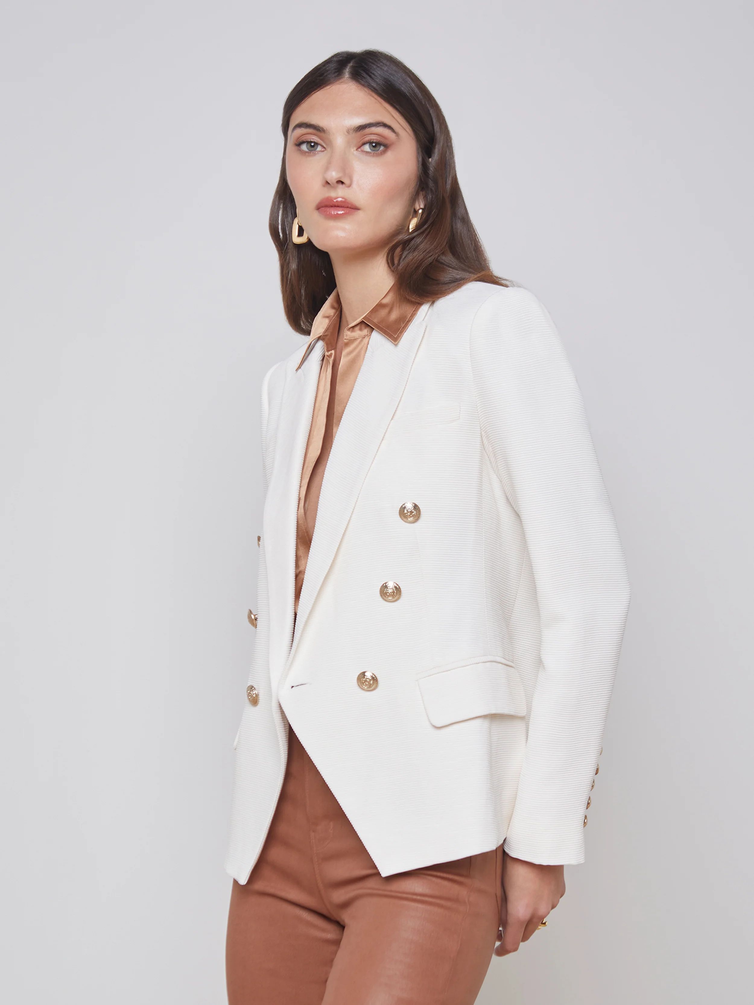 L'AGENCE Kenzie Blazer in Ivory/Pearl Silver | L'Agence